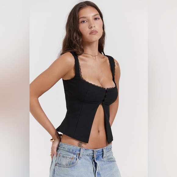 House of CB Noura Black Lace Trim Top - Picture 2 of 8